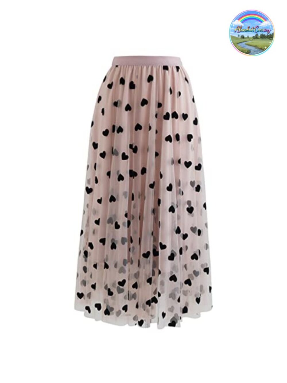 3D Heart Tulle Midi Skirt Double-Layered Mesh Formal Party